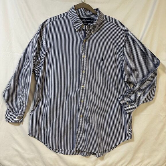 Ralph Lauren Button Down Long Sleeve Large Blue Stripe Dress Classic fit - Picture 1 of 9